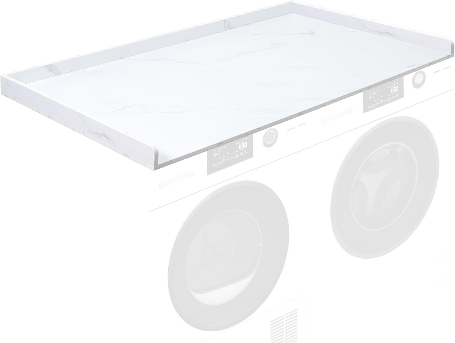 Life Finds 54 inch Washer Dryer Countertop with Safety Ledge for Laundry Room Organization, White Marble Pattern, LF-WDCT1WM