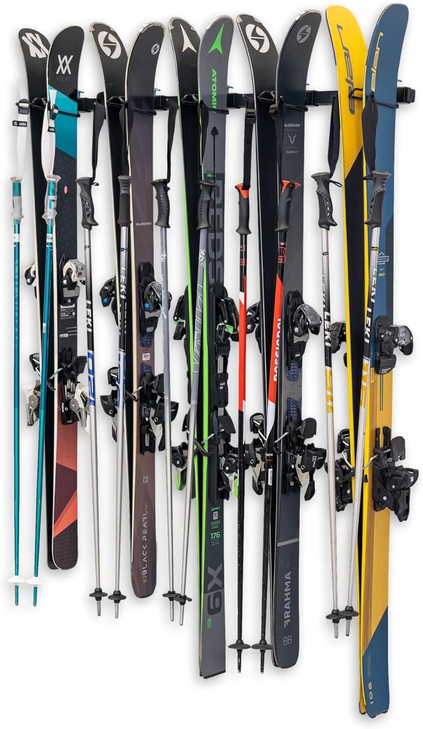 StoreYourBoard Lone Peak Ski Storage Rack and Wall Shelf, Holds 5 Pairs of Skis and Poles, Supports 300 lbs, 46 in x 13.75 in x 16 in