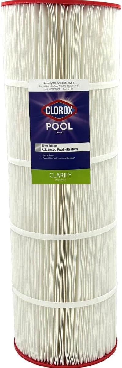 Clorox Silver Edition Advanced Pool Filter (4-Pack) | Replacement for Jandy CL 580, Unicel C-7482, Pleatco PJAN145, Filbur FC-0820, and More | 145 sq ft Pleated Filter Media