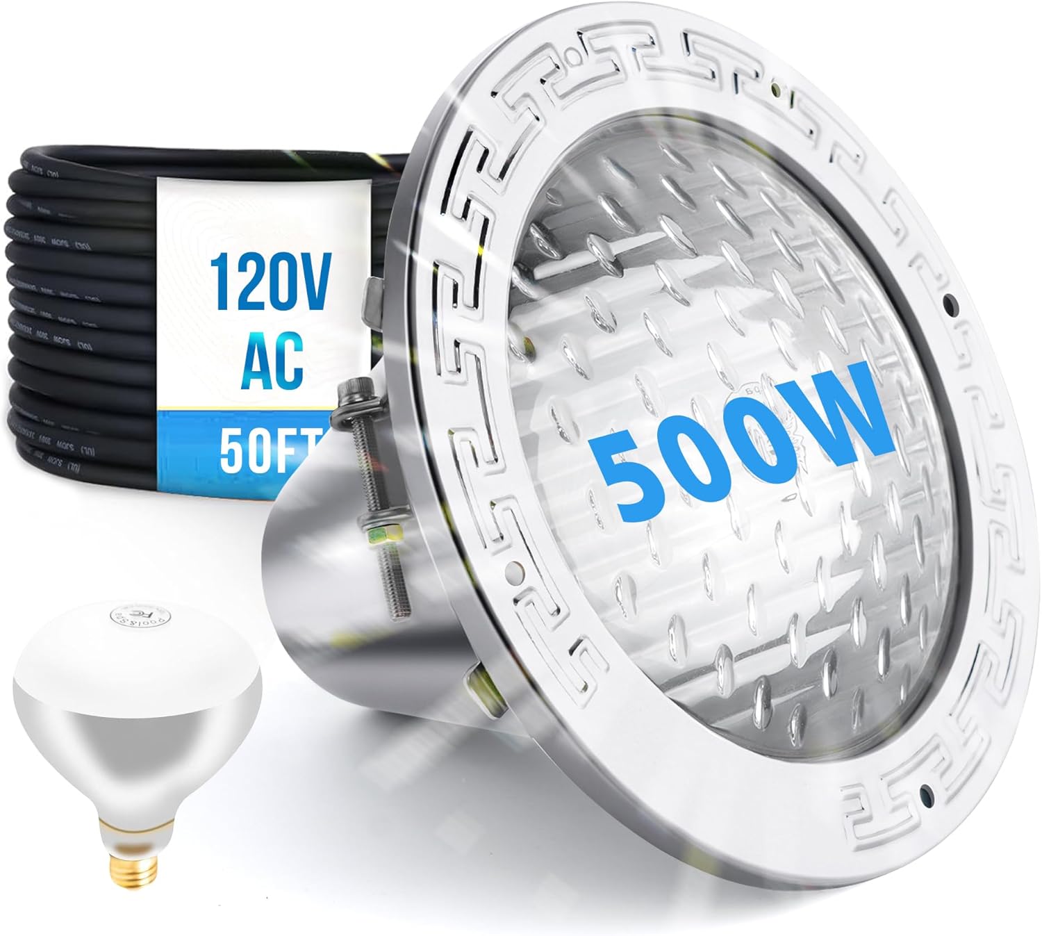 120V 10-Inch Pool Light for Inground Pools, IP68 Waterproof Pool Lights, Includes 2 x 500W Incandescent Bulbs, 50ft Cord - Direct Replacement Pentair Amerlite & Hayward AstroLite, Fits 10'' Pool Niche