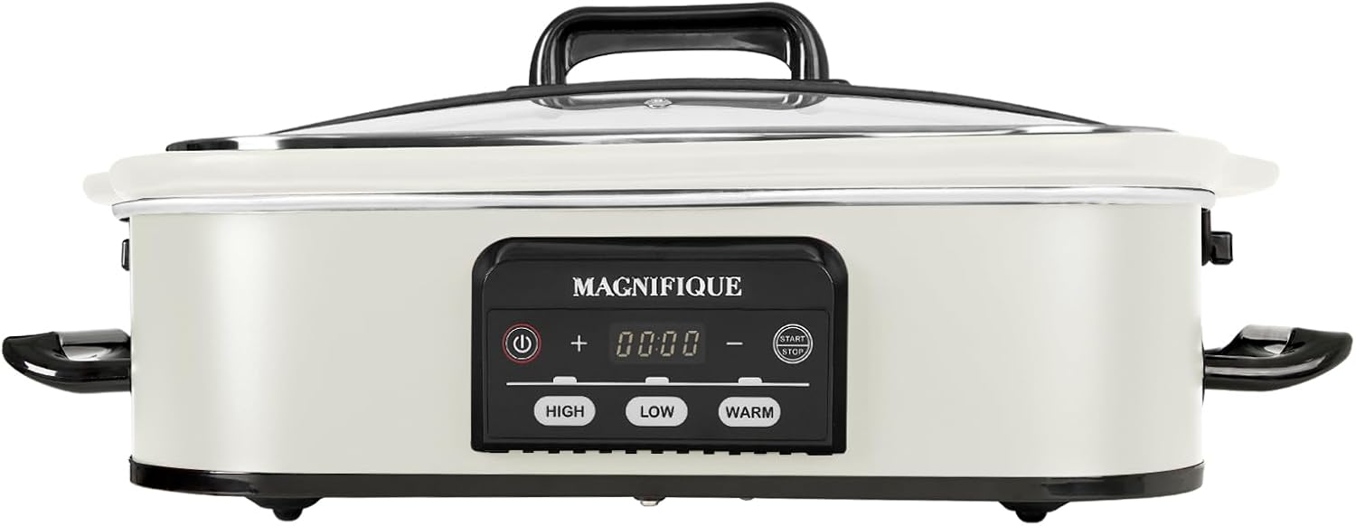 Magnifique 4 Quart Casserole Digital Slow Cooker, Premium Ceramic Bakeware for Oven, Dishwasher Safe Baking Dish, White