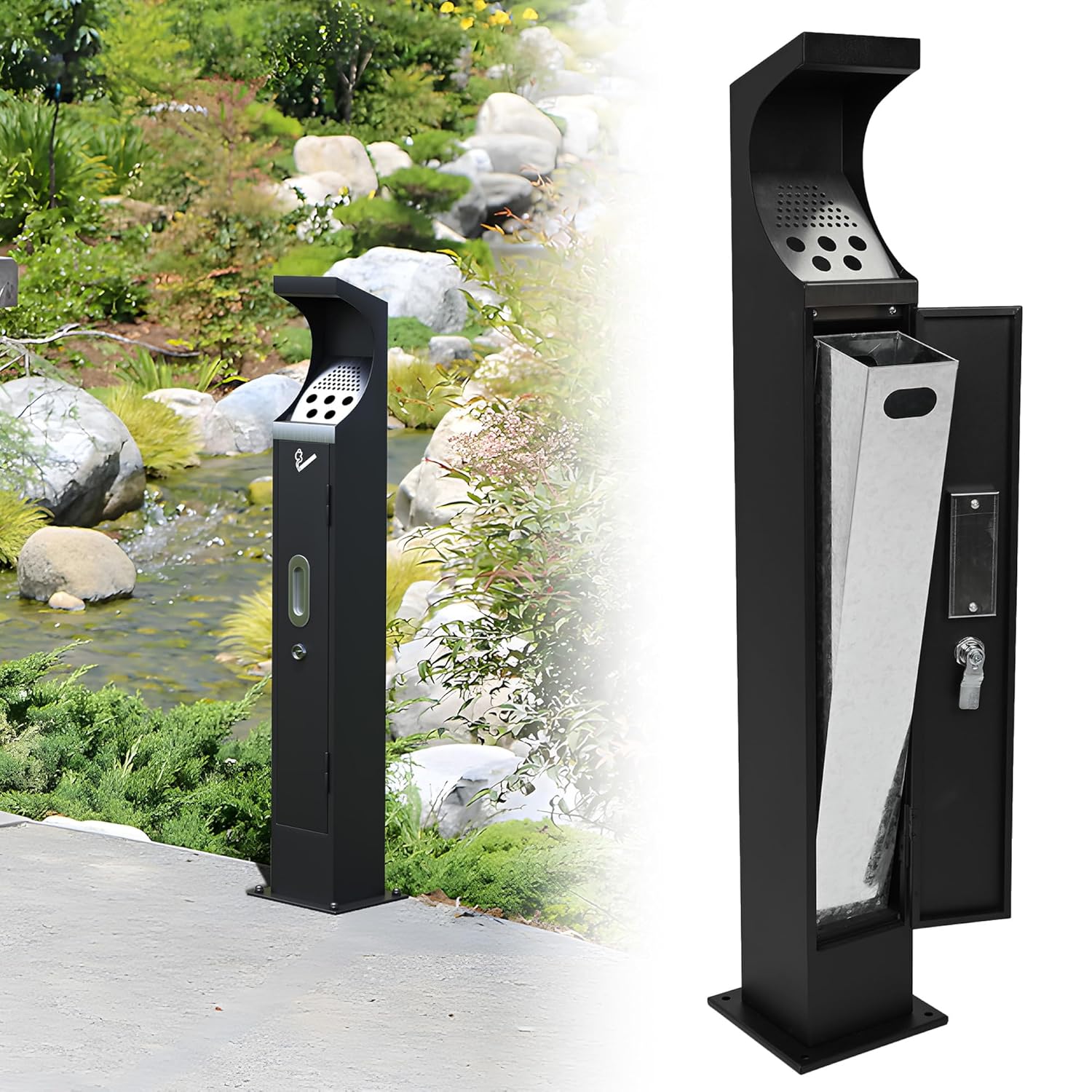 lukar Galvanized Steel Trash Receptacle w/Locking & Removable Inner Bucket, Large Capacity, Easy to Clean, Commercial Trash Can for Office Apartment Hotel Square