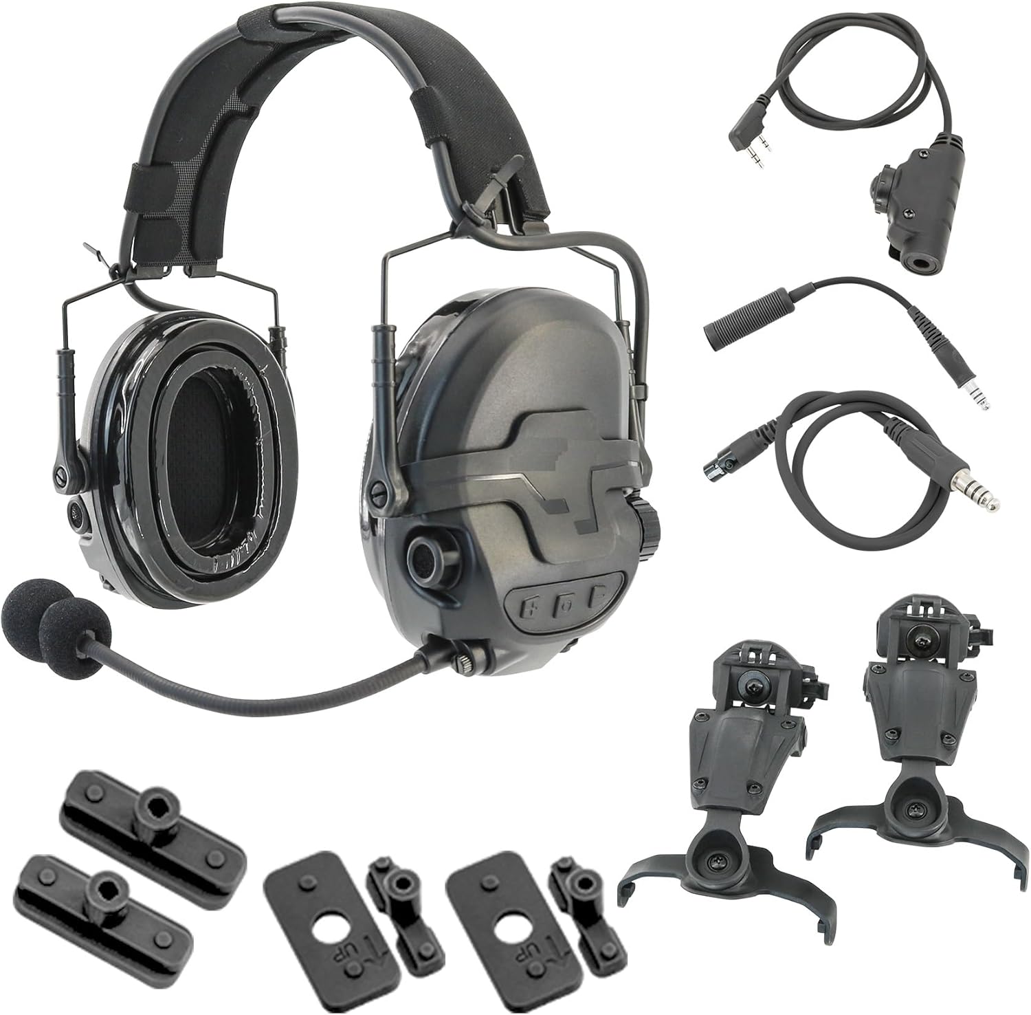 HEARFALCOM TAC700 Tactical Headset Hearing Protection Electronic Shooting Hunting Headset with U94 V2 PTT Adapter for uv5r Walkie Talkies (DE)