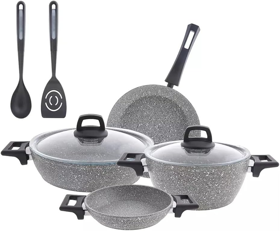 8 Parts Cookware Set Granite Looking Plated Fireproof Non-Stick Anti-Scratch