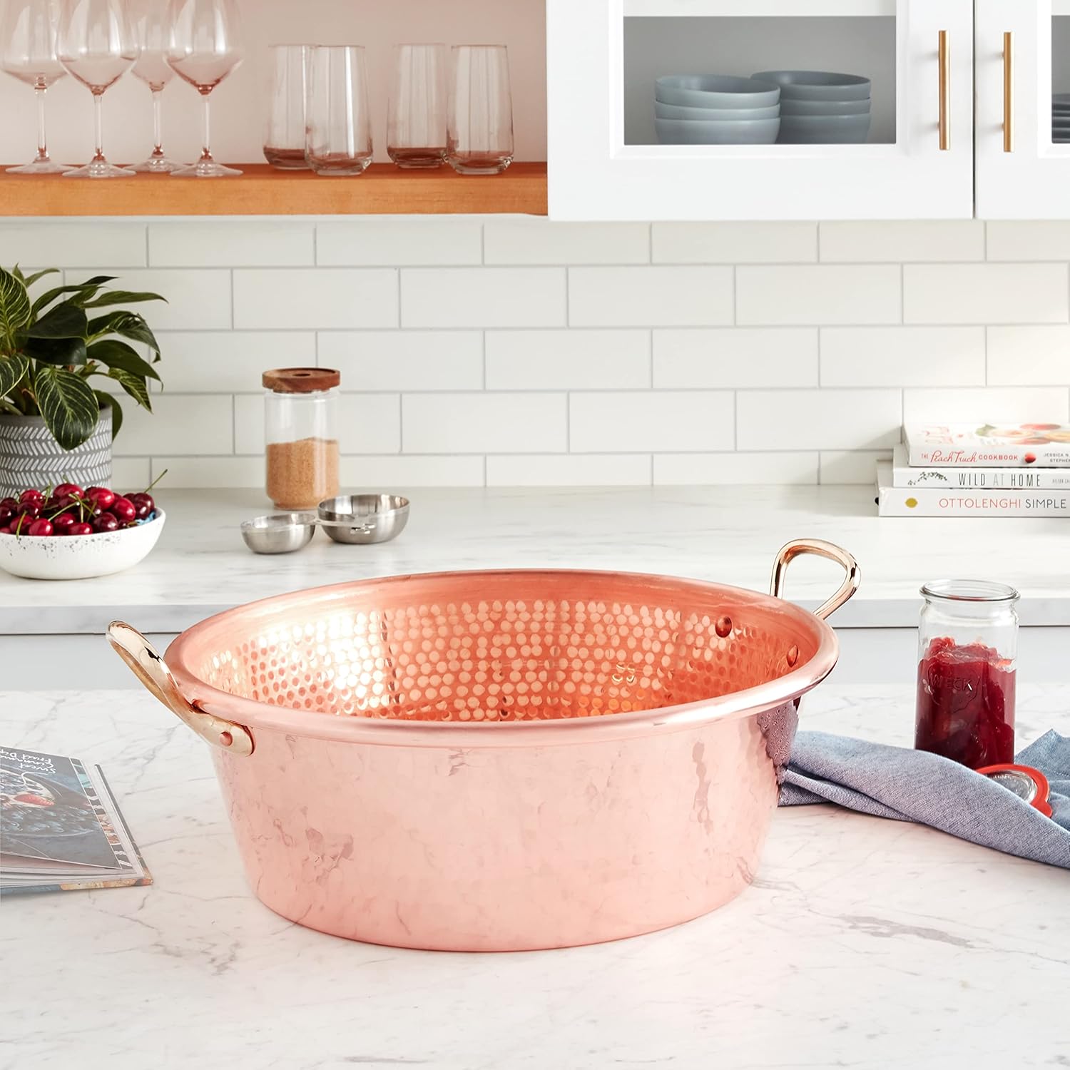 Mauviel M'Passion 1.2mm Hammered Copper Jam Pan With Brass Handles, 9.4-qt, Made In France