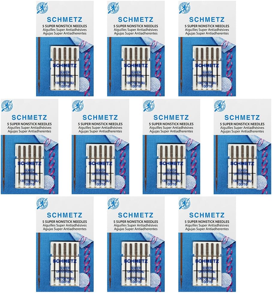 50 Schmetz Super Nonstick Sewing Machine Needles - Size 100/16 - Box of 10 Cards