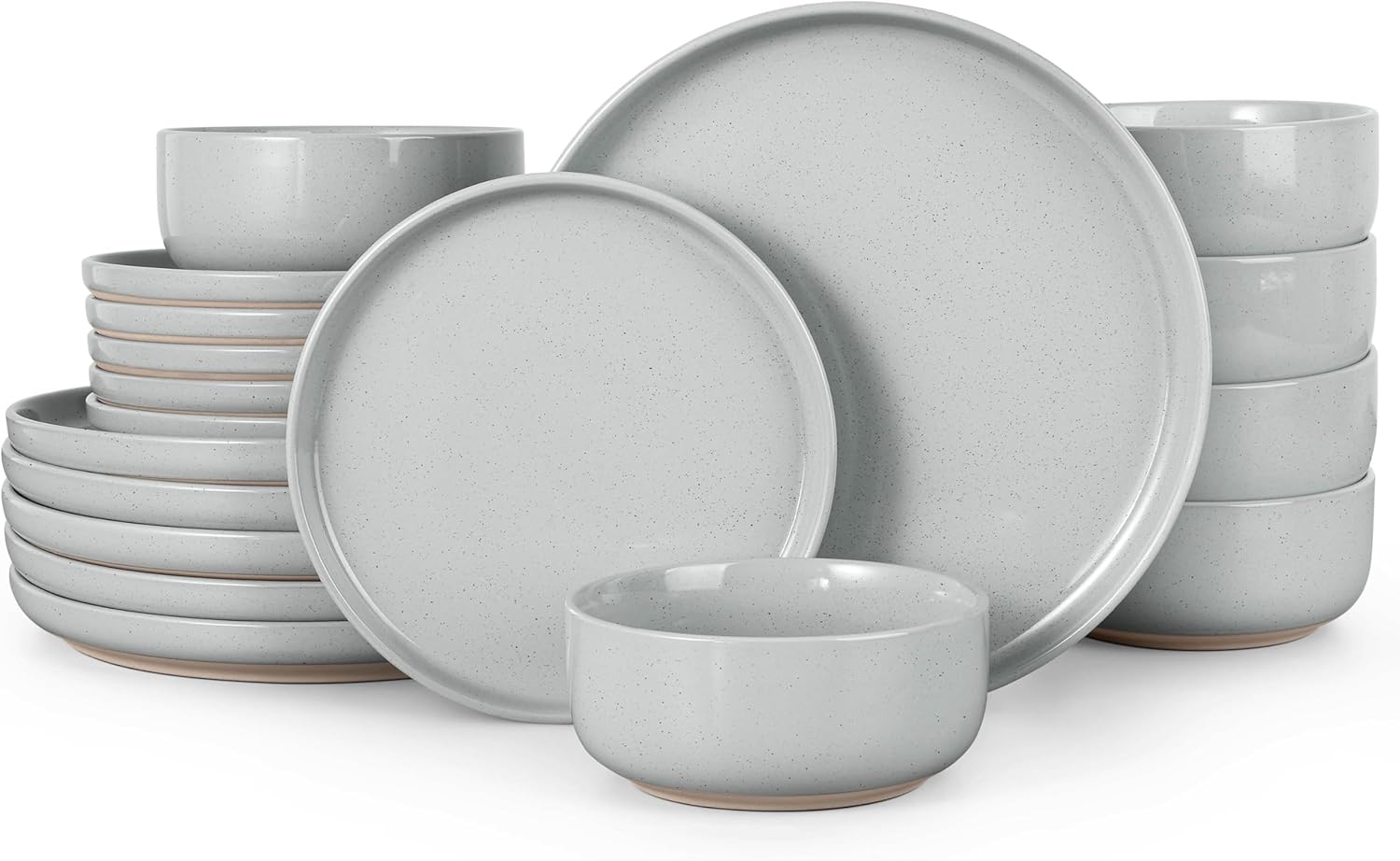 HaWare Stoneware Dinnerware Sets, 18-Piece Plates and Bowls Set for 6, Dishes Set for Home Restaurant, Speckled Misty Grey