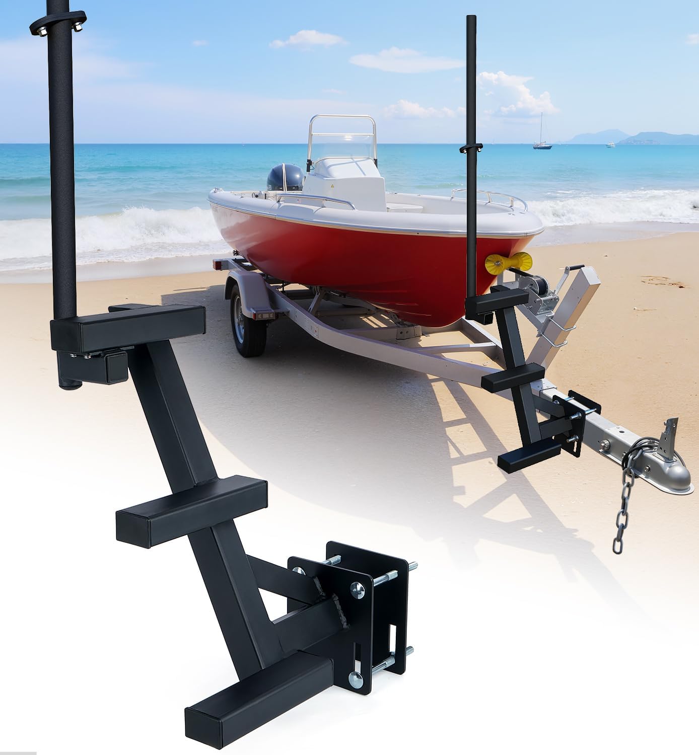 Boat Trailer Steps with Handrail Heavy-Duty Boat Boarding Step Ladder for The Tongue, Side Mount Non Slip 3 Steps