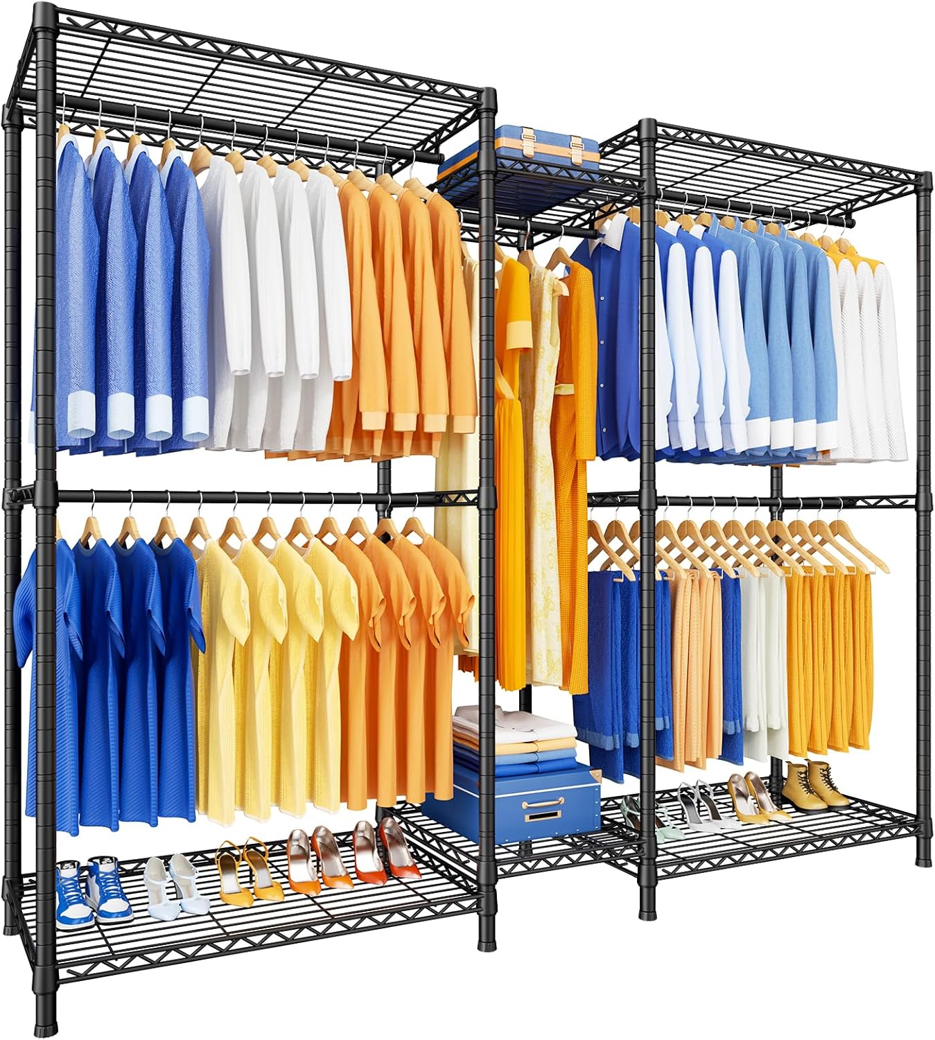 Ulif E12 Clothes Rack，Heavy Duty Freestanding Garment Rack with Shelves，Metal Clothing Closet Storage System for Hanging Clothes，71