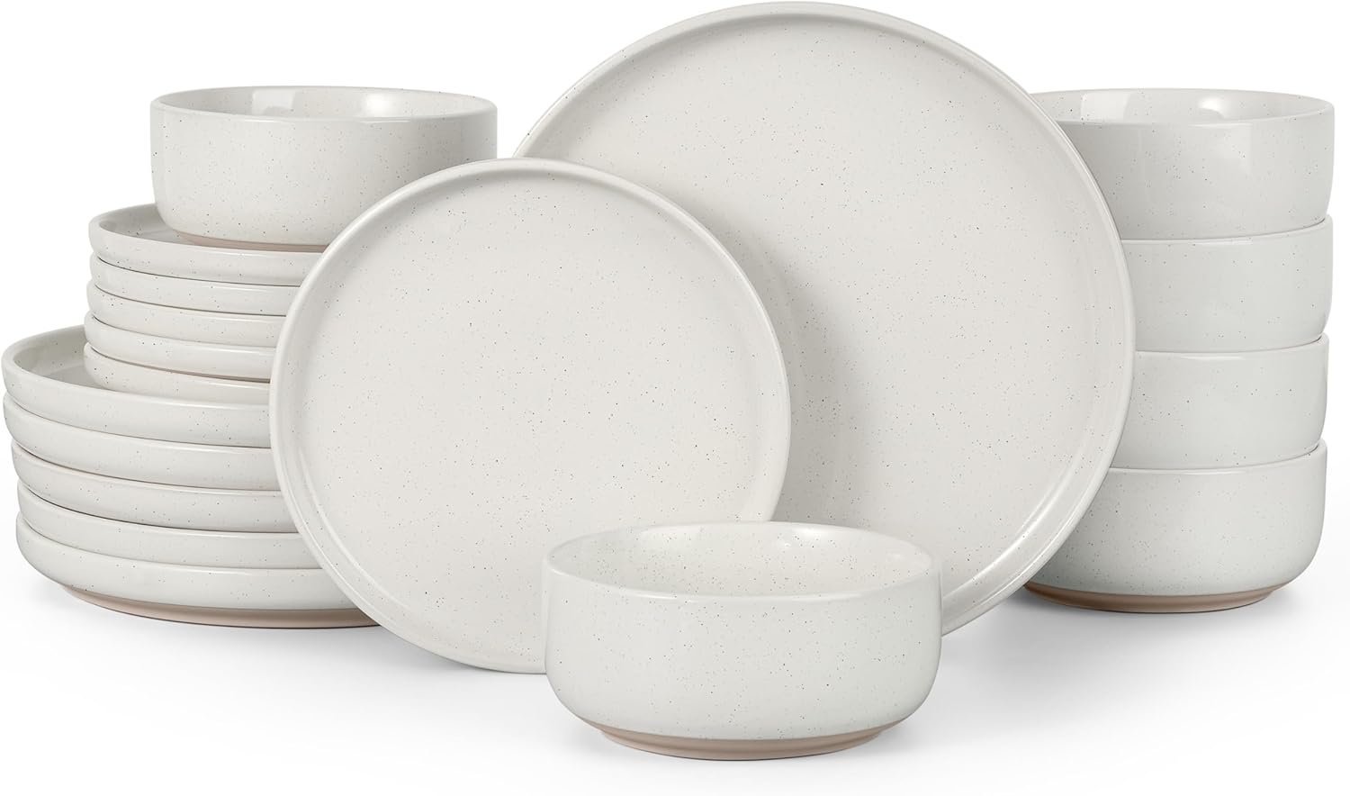 HaWare Stoneware Dinnerware Sets, 18-Piece Plates and Bowls Set for 6, Dishes Set for Home Restaurant, Speckled Milky White