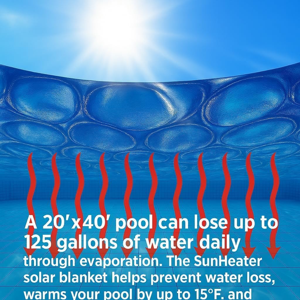 SunHeater Pool Solar Blanket - Heavy Duty Rectangular Thermal Cover with Bubbles - Heat Transfer Solar Pool Heater for In-Ground Swimming Pools - Durable 12 Mil Thick Polyethylene