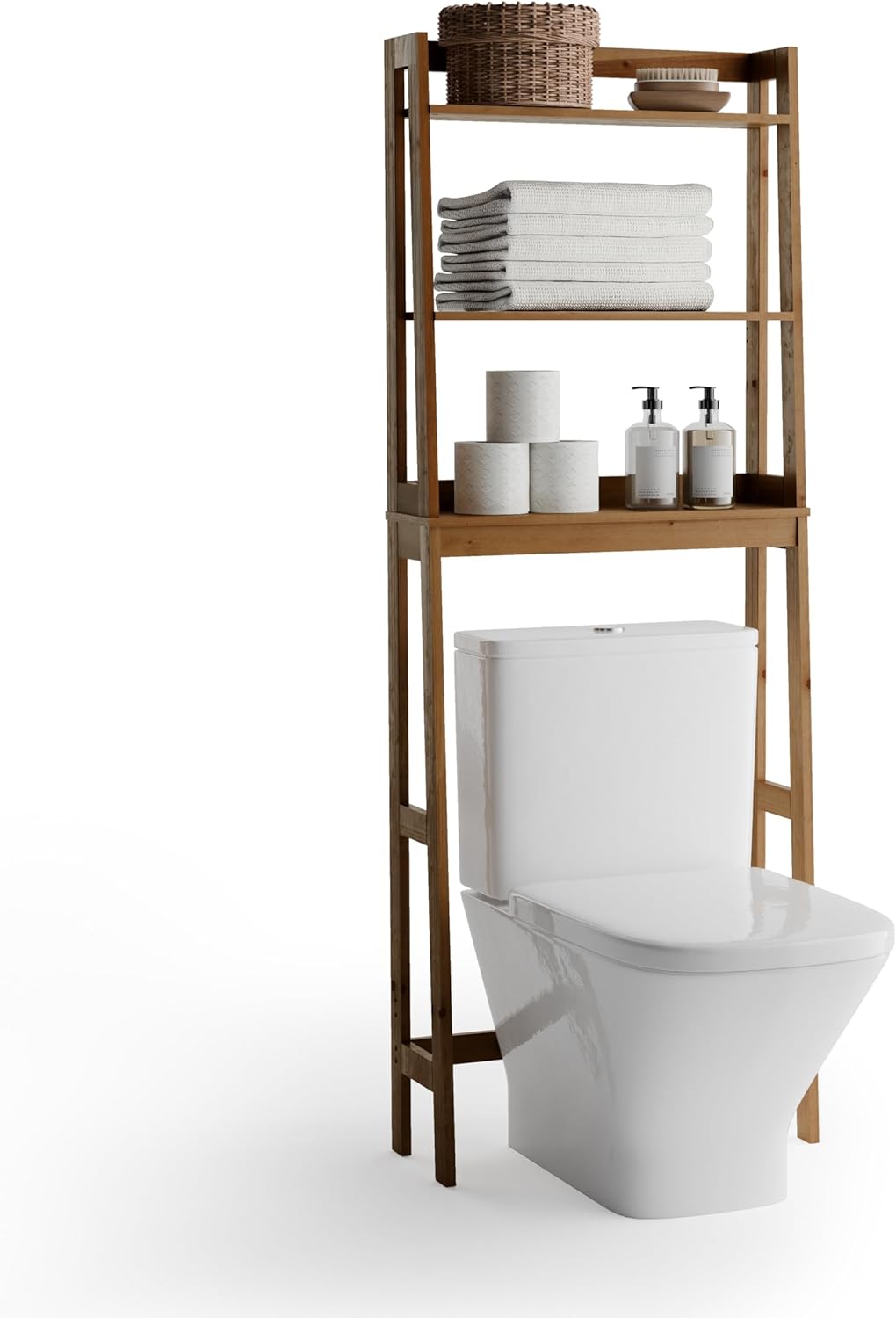 Zenna Home Bamboo Over-The-Toilet Bathroom Spacesaver with 3 Shelves, A-Frame Shelving for Bath, Laundry and Other Household Storage, Natural Finish