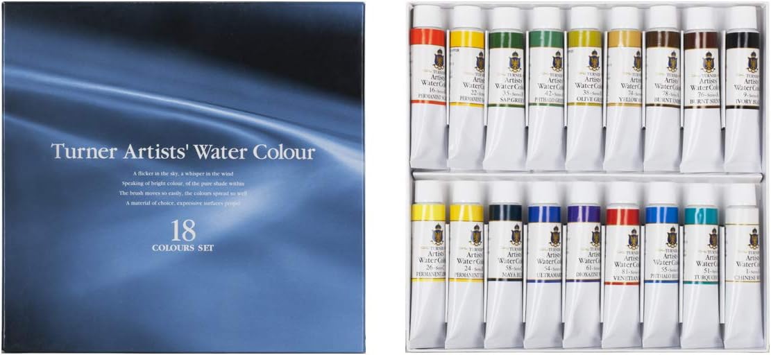 Turner Paint Set Professional Artists' High Pigment Concentrated Watercolor Paint Set [Set Of 18] 15ml Tubes - Assorted Colors