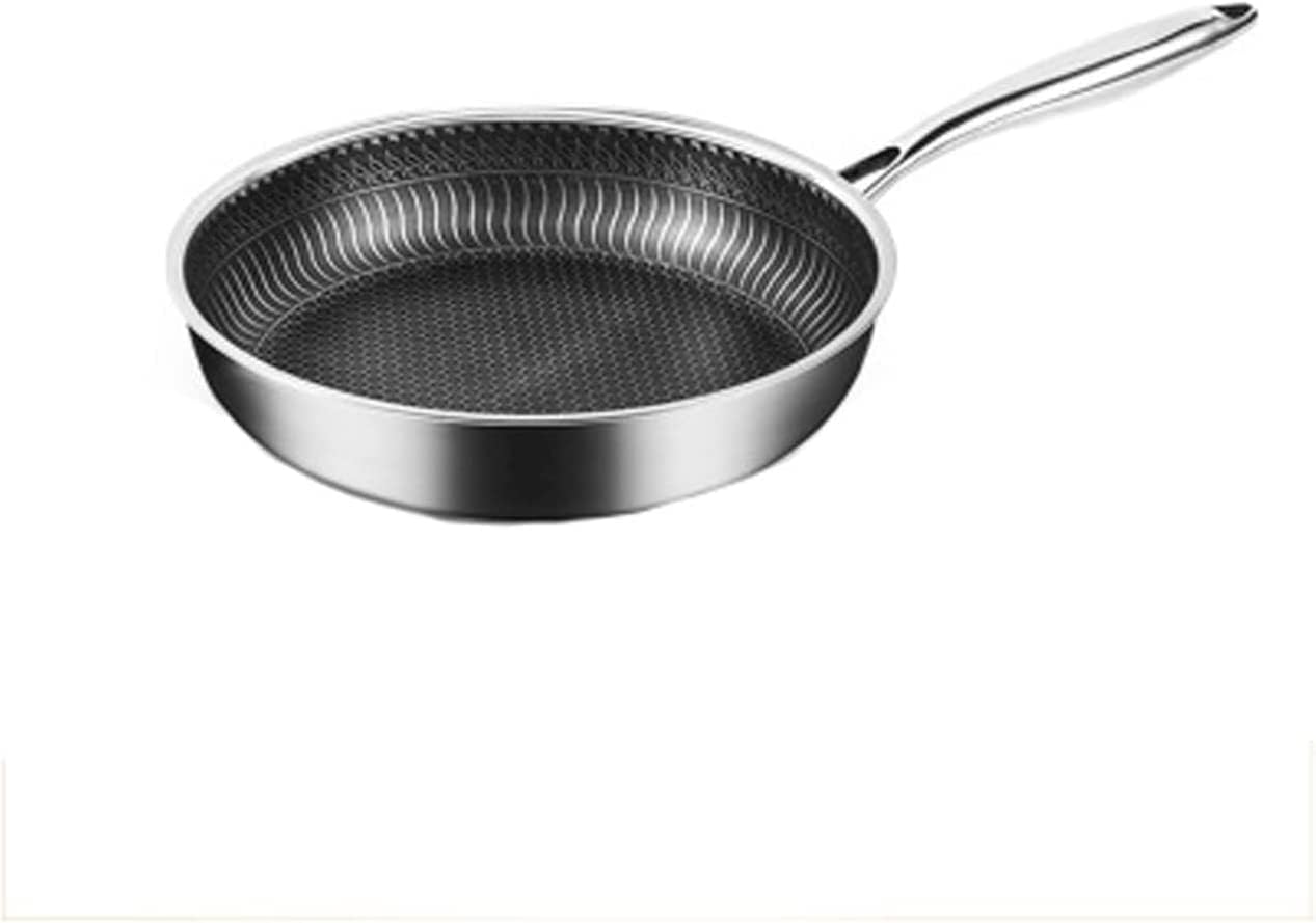304 Stainless Steel Frying Pot 28Cm Fried Steak Pot Double-Sided Honeycomb Kitchenware Wok
