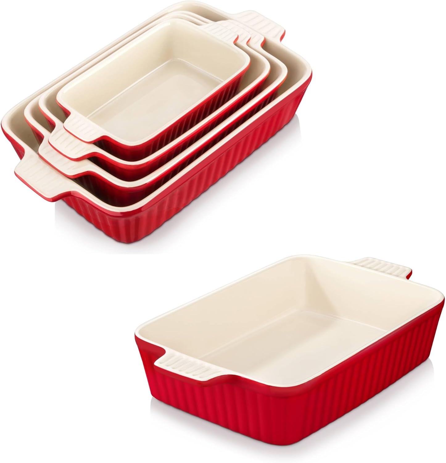 MALACASA Porcelain Casserole Dish Set for Oven, Bakeware Set of 5, (9.5