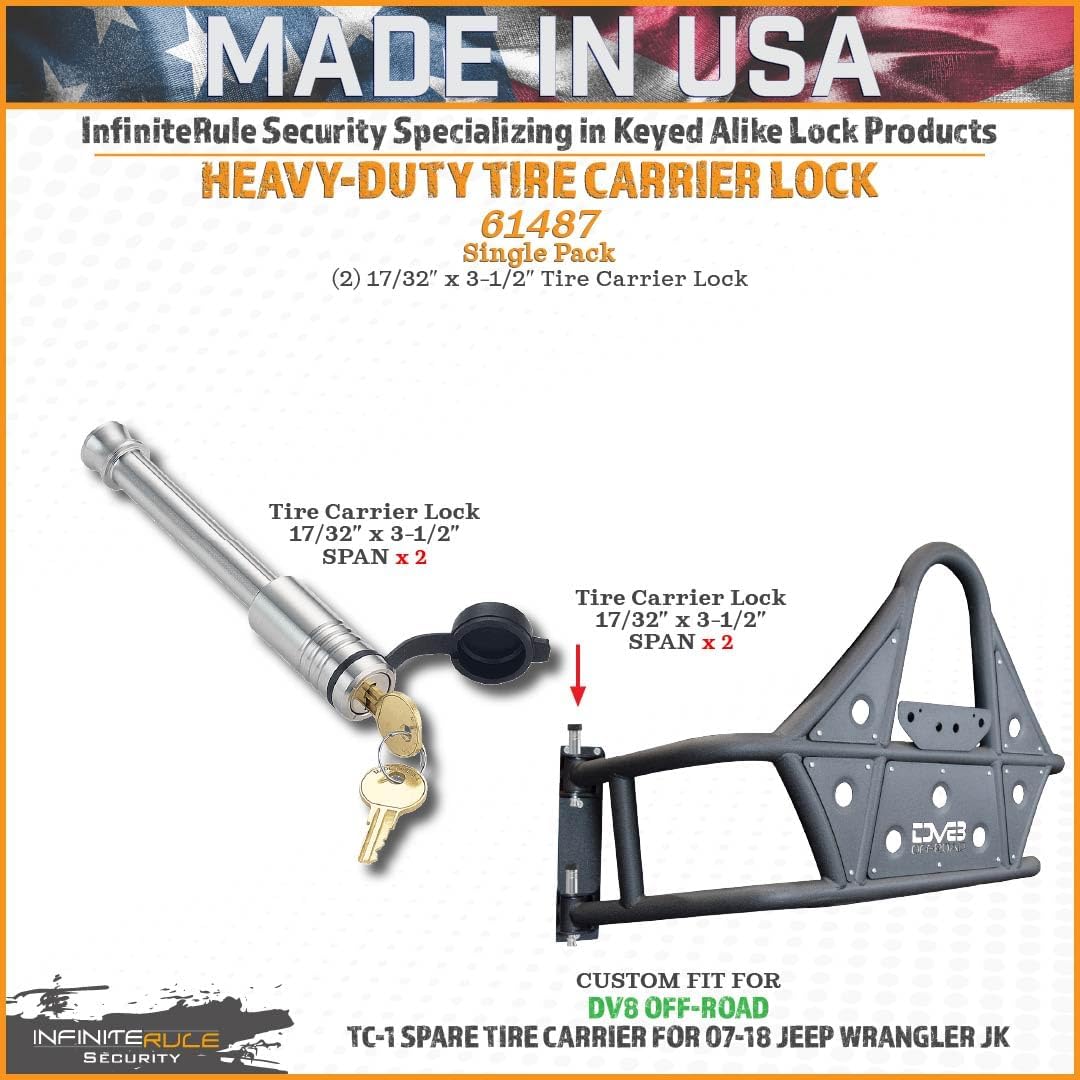 61487 | 2 Pack, Keyed Alike, Spare Tire Carrier Locks for DV8 Off-Road TC-1 Tire Carrier