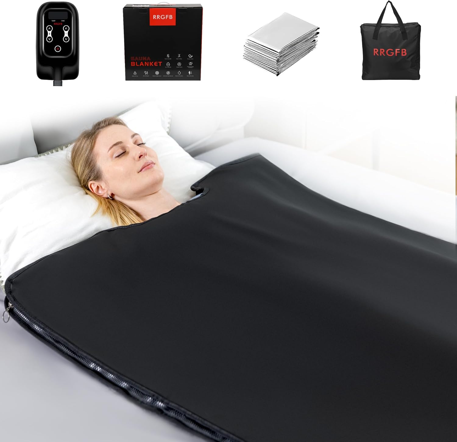 Low EMF Portable Infrared Sauna Blanket,Crystal Therapy Home Relaxation, Adjustable Timer 20-60 Min, 95-167℉ Temp Range, 6 ft x 2.95 ft, Durable PU Leather Cover