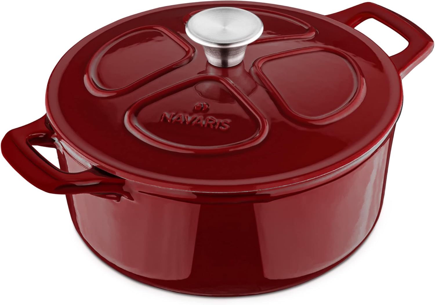 Navaris Enameled Dutch Oven - 3.7 QT Cast Iron Pot with Lid - 9 1/2