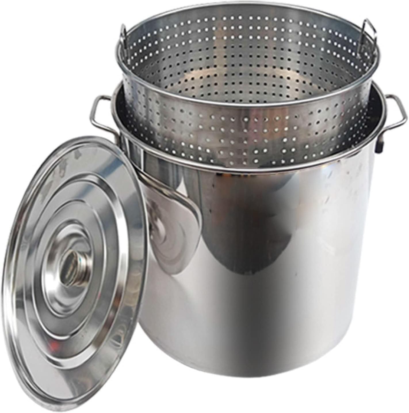 Heavy Duty Stainless Steel Stock Pot - Commercial Grade Turkey Deep Fryer & Seafood Boil Pot with Strainer for Home & Outdoor Use(70L/63Qt)