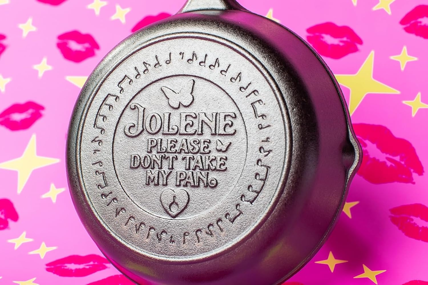 Lodge 8 Inch Dolly Parton Pre-Seasoned Cast Iron Stamped Skillet - Signature Teardrop Handle - Use in the Oven, on the Stove, on the Grill, or Over a Campfire - Jolene (Pack of 3)