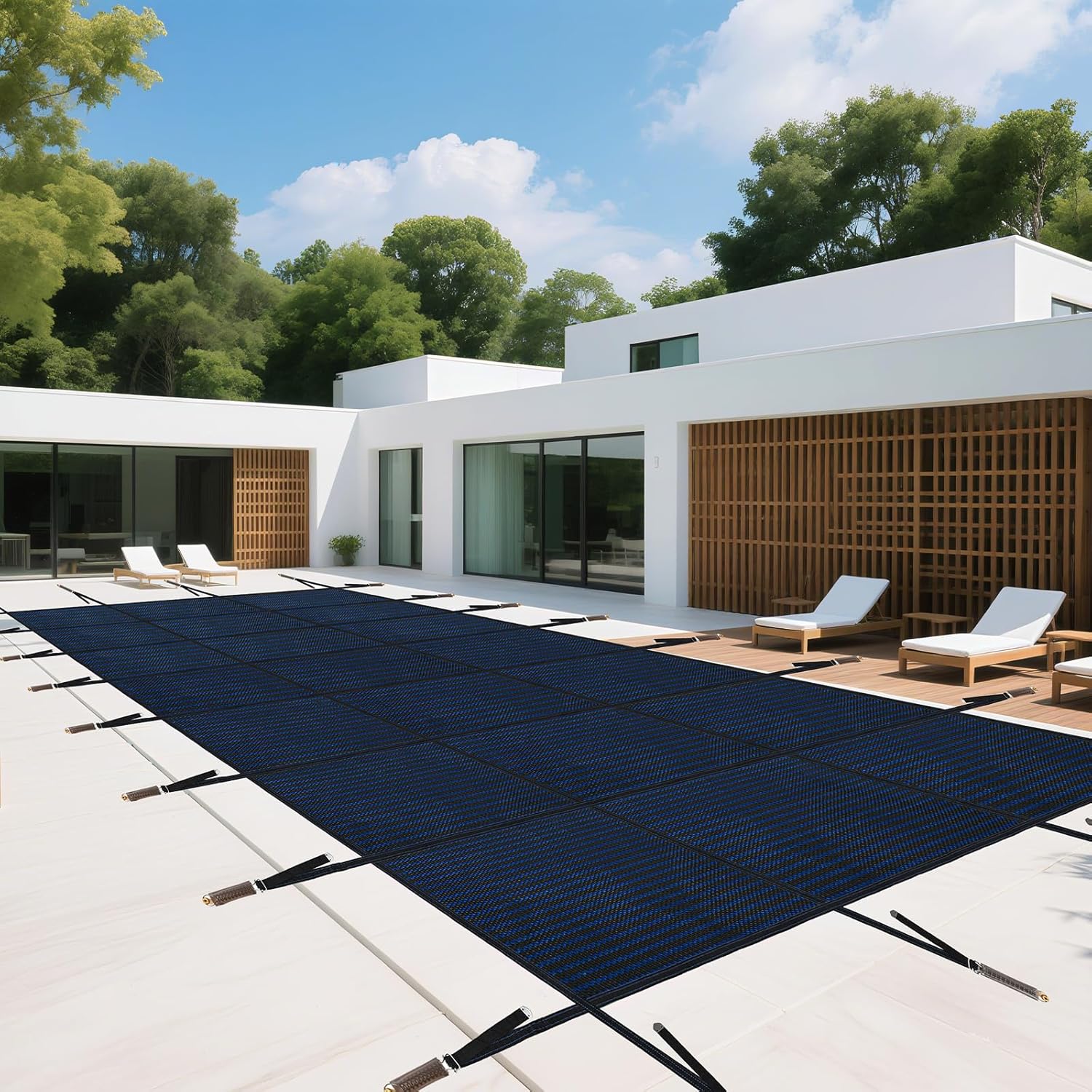 Bowear Inground Pool Safety Cover, Rectangle Winter Safety Pool Cover for Inground Swimming Pools, 25x45ft High-Strength Pool Covers for In ground Pools in Garden, Hotel, Home, Patio Pool Protection