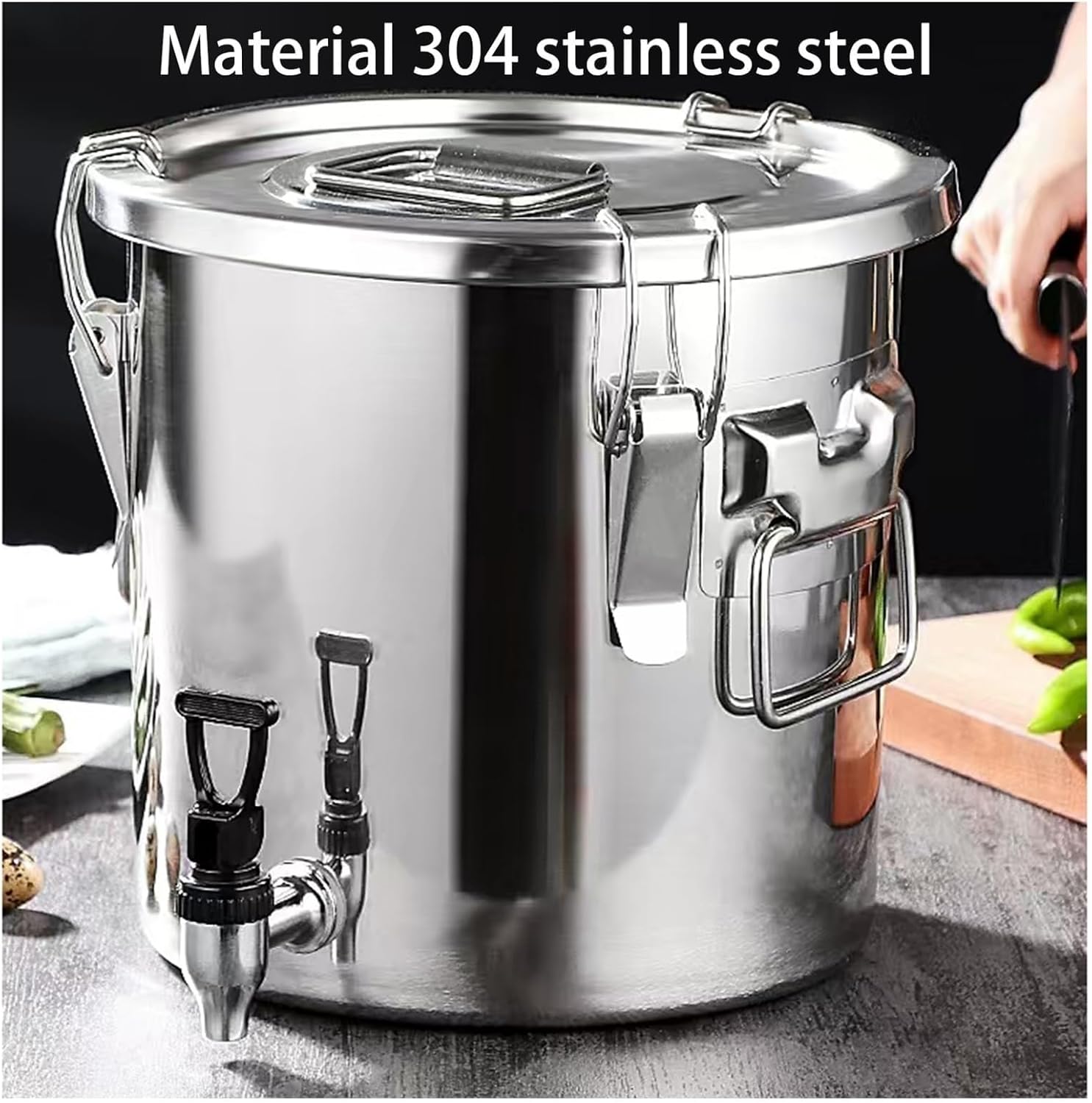 Stock Pot with Spigot, 304 Stainless Steel Barrel, With2 Handles/Faucet and Airtight Lid, Liquid Storage Container, Milk Transport Cans Wine Pail Induction Cooker Pot(70L)