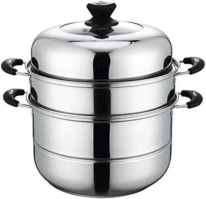 Stainless Steel Three-Layer Thickened Steamer, Compound Multi-Layer Bottom, Thickened Bakelite Handle, Anti-Scaling and(One Color-28cm