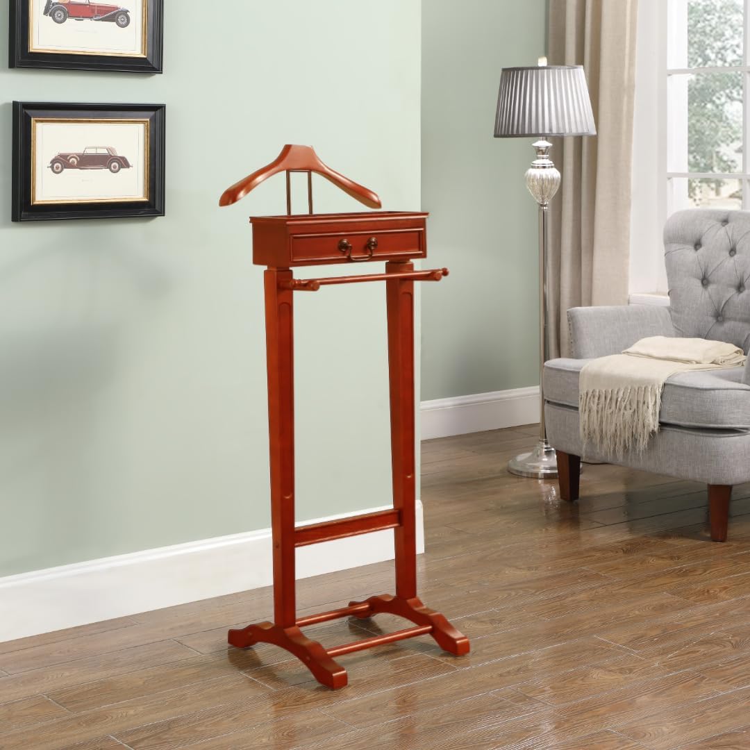 Proman Products Bombay Suit Valet Stand VL26700 with Drawer, Top Tray, Contour Hanger, Trouser Bar, and Shoe Rack, 18