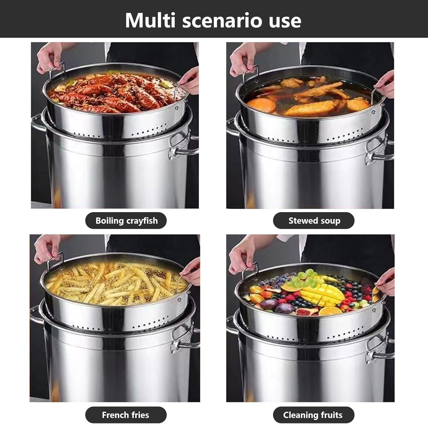 Stainless Steel Stockpot with Strainer Basket - Multipurpose Seafood Boil Pot & Deep Frying Turkey Fryer for Outdoor Gatherings(45cm)