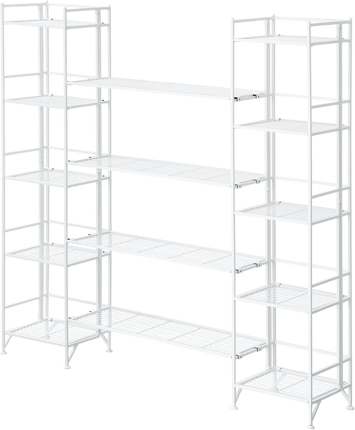 Convenience Concepts Xtra Storage Shelves - 5 Tier Folding Metal Shelving with Set of 4 Deluxe Extension Shelves - Modern Shelves for Storage and Display in Living Room, Bathroom, Office, White