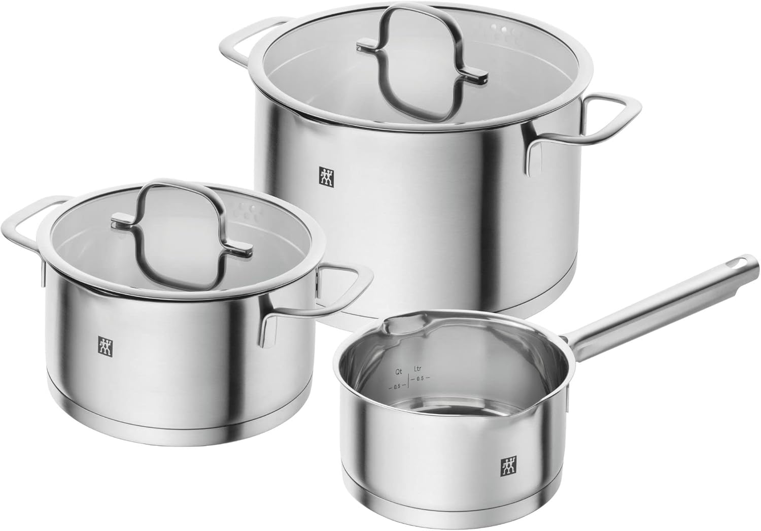 ZWILLING TrueFlow 3-Piece Saucepan Set, with Pouring Function, Suitable for Induction Cookers, Stainless Steel, Silver, 3-Piece