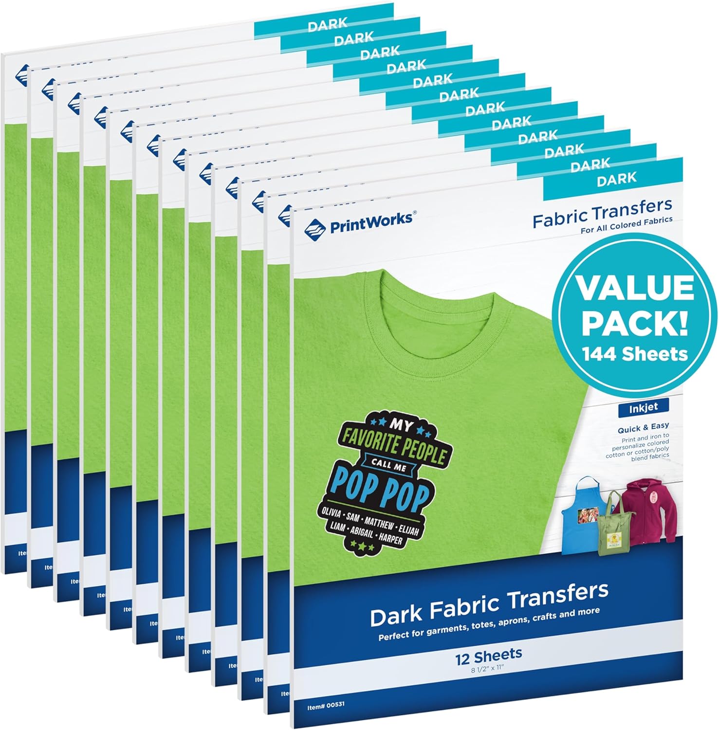 PrintWorks Iron on Heat Transfer Paper for Inkjet Printer - Printable Heat Transfer Vinyl for Dark Fabric (Printable HTV) - 8.5