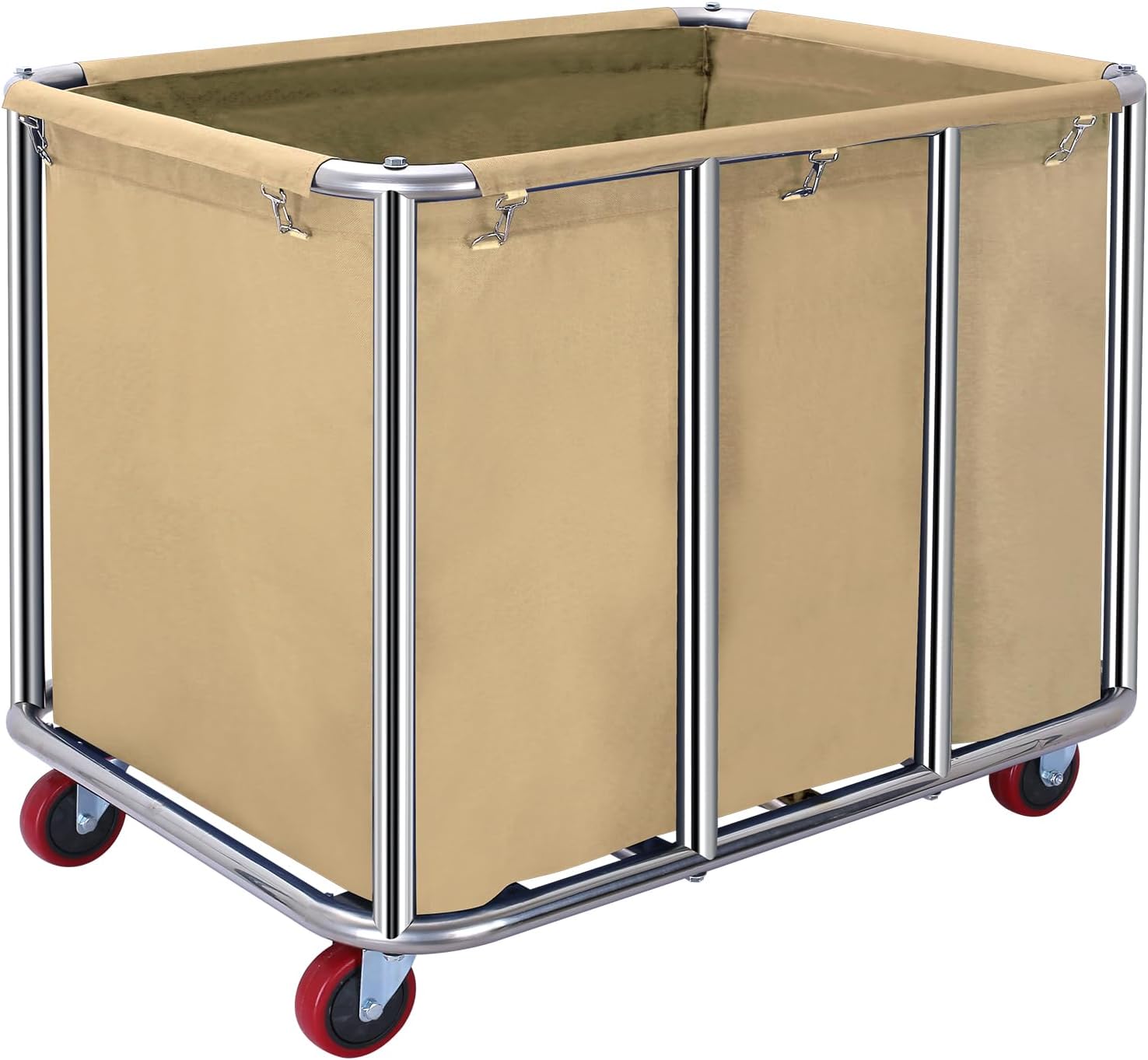 Commercial Laundry Cart with Wheels,Commercial Laundry Basket 11.35 Bushel(400L),Industrial Laundry Cart with Stainless Steel Frame and Oxford Cloth,440LB Load(Beige)