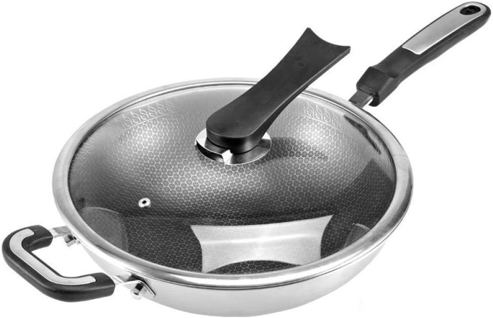 Frying Fry Stainless Steel Sauceskillet Wok Fry Non-Stick Inner Pot S Wok Uncoated Pot Frying Interesting,Glass Cover-32cm