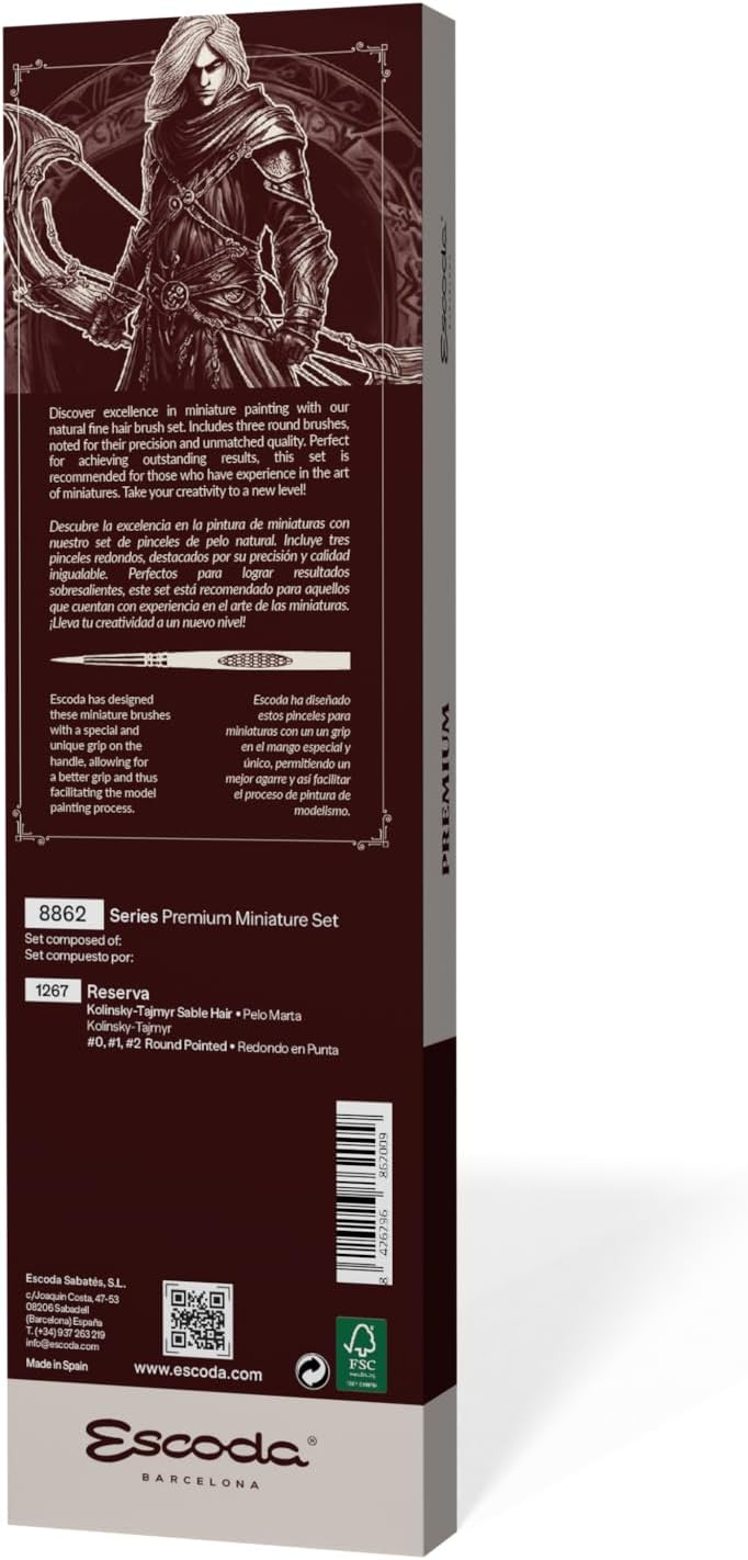 Escoda - Miniature and Modeling Brush Set - Premium Set - Sizes 0, 1, 2-3 Brushes - Brush Hair Type: Kolinsky-Tajmyr Sable Hair - Round Pointed Tips