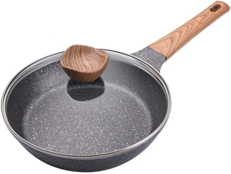20-28 cm Medical Stone Non-Stick Frying Pan Wok Pancake Steak Pan no Fumes with Cover Use for Gas & Induction Cooker (Size : 28cm)
