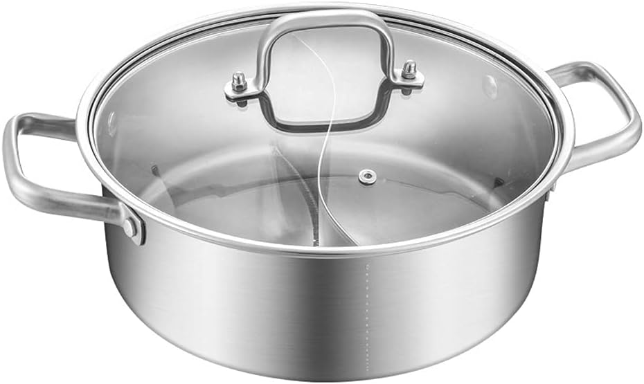 Hot Pot Twin Divided Stainless Steel Cookware Induction Ruled Compatible Soup Stock Pots Home Kitchen 28/30/32cm
