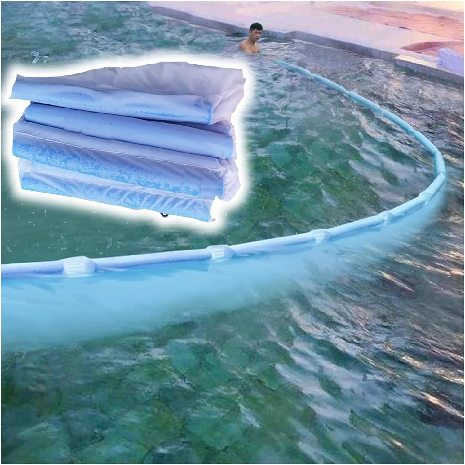 Large Pool Skimmer Net Fine Mesh, Portable Floating Water Cleaning Net with Float Sticks & Lead Weights, for Hotel Villas Public Pool/Bathhouse/Water Parks Hair and Debris Salvage(10m/1000cm Wide)