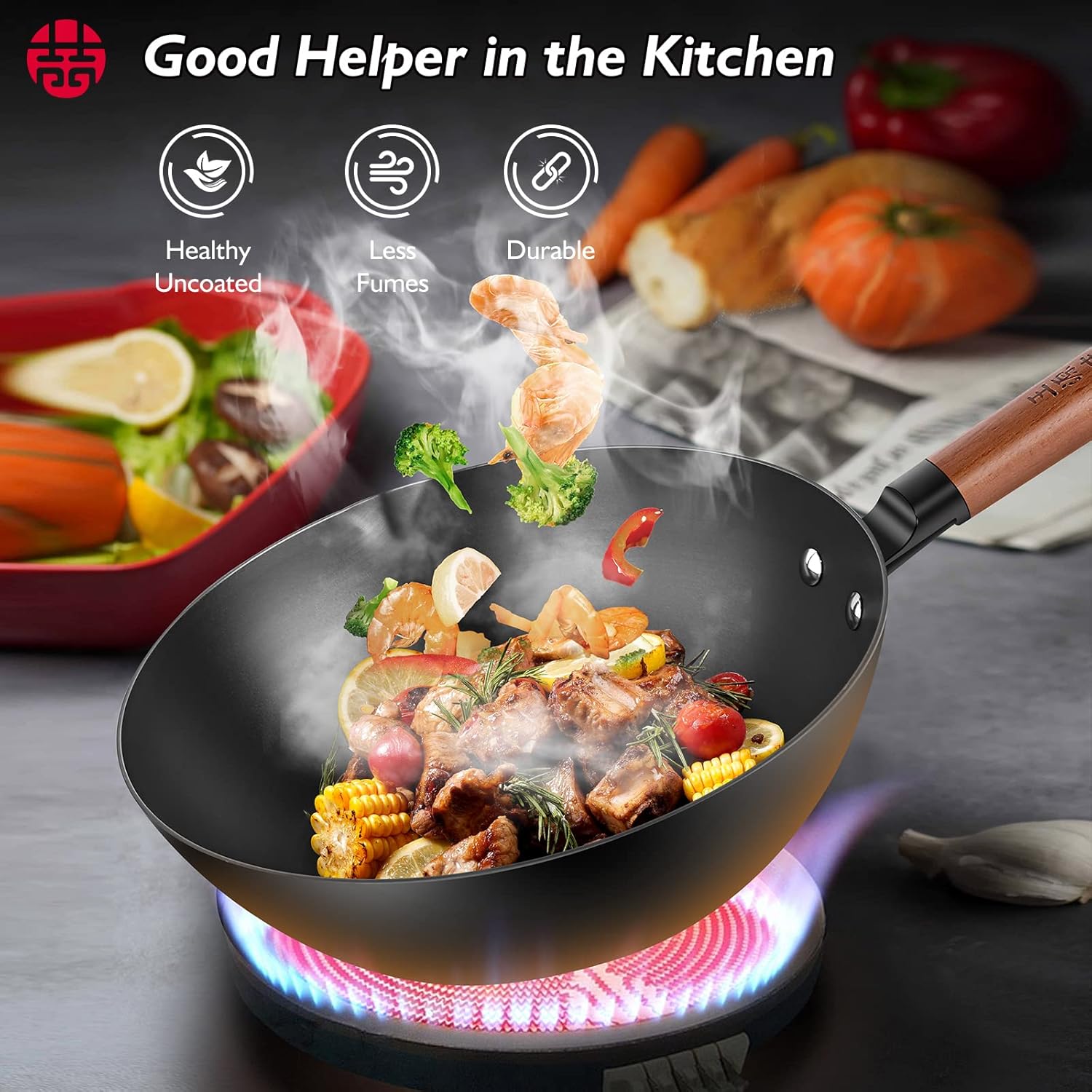 WANGYUANJI Carbon Steel Wok Pan, 11