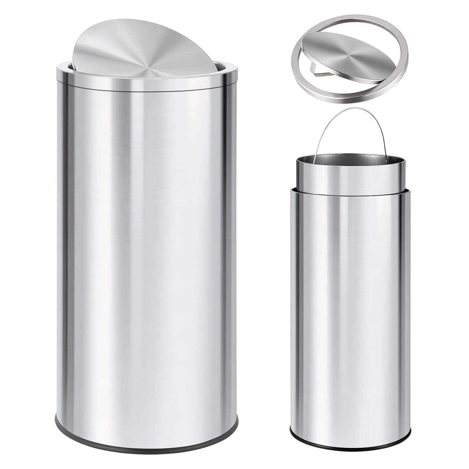 GarveeHome 18.5 gal Stainless Steel Trash Can, 70 L Kitchen Garbage Can with Flipping Lid & Removable Inner Bucket, Large Rubbish Bin Waste Container for Office, Hotel, Silver
