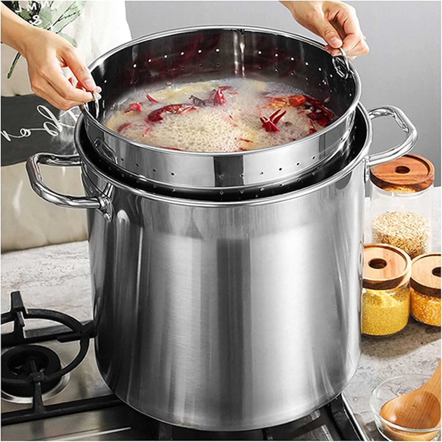 Commercial Stainless Steel Stock Pot with Strainer Basket - 304 Food Grade Turkey Deep Fryer & Crawfish Clam Steamer(70L)
