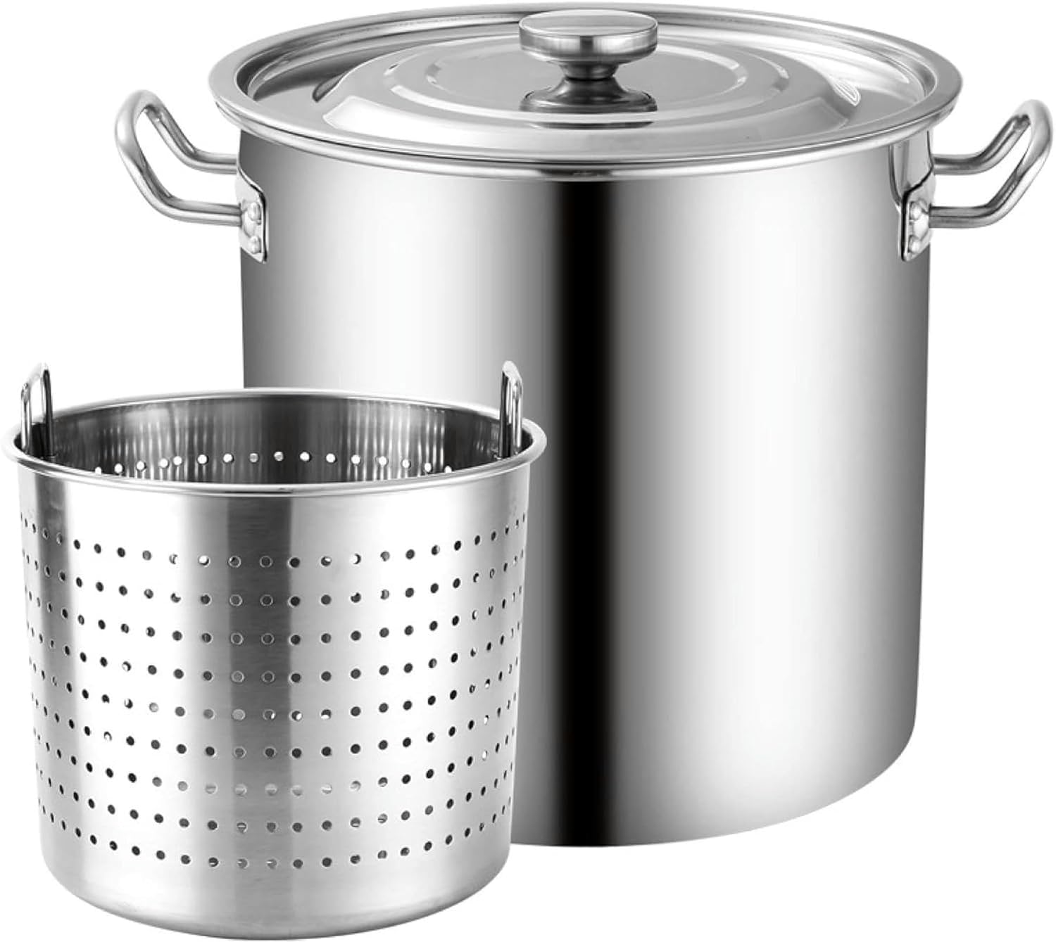27Qt/45Qt/63Qt Turkey Deep Fryer Pot Outdoor Boiler Crawfish Pot Boiling Stainless Steel Stockpot Soup Pot with Strainer Basket and Lid for Outdoor Cooking and Home / 45Qt(63Qt)