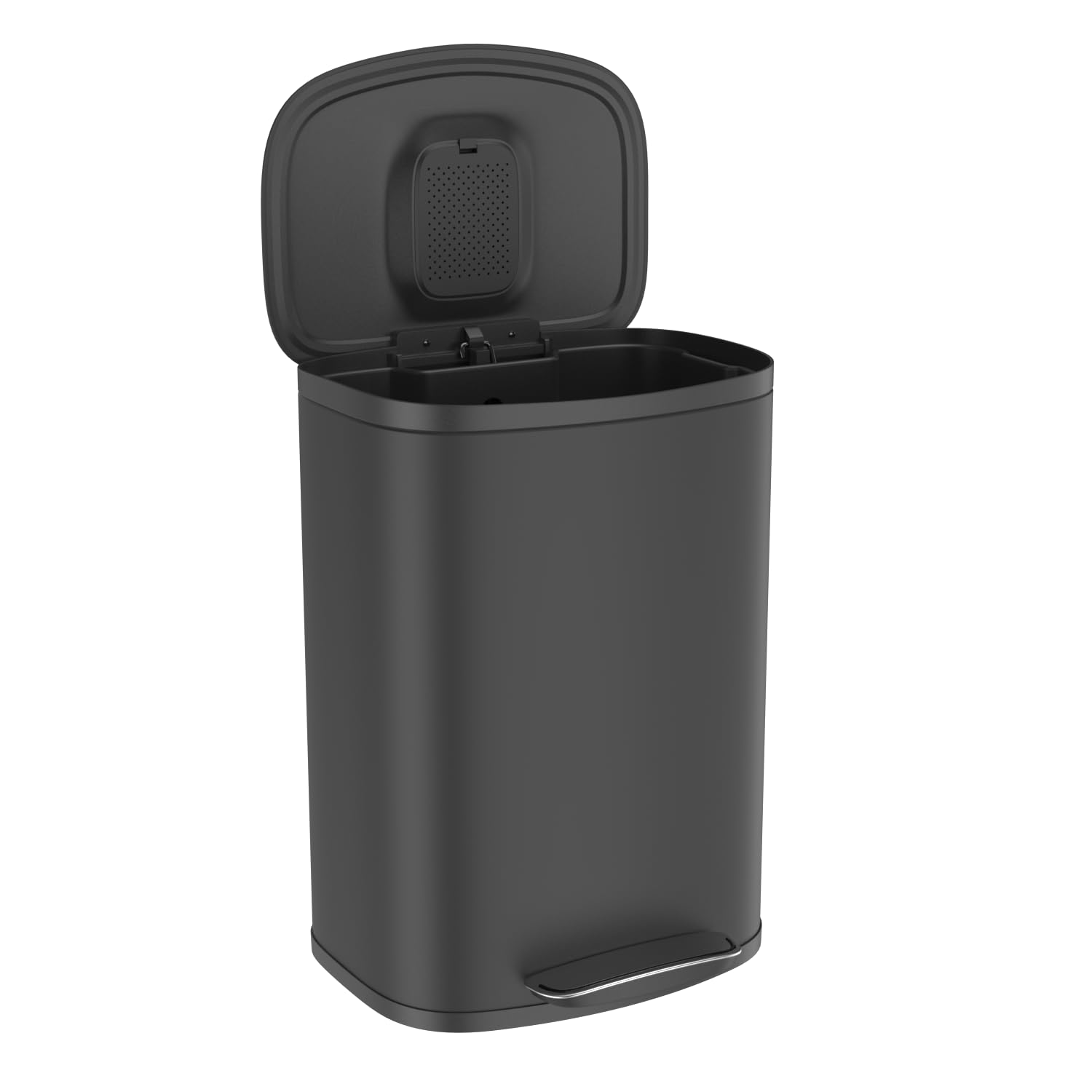 13 Gallon Stainless Steel Foot Pedal Large Trash Can with Soft Close Quiet Curved Surface Top Lid and Deodorant Storage Space, with 30 Garbage Bags for Kitchen/Home/Office Trash can and More - Silver