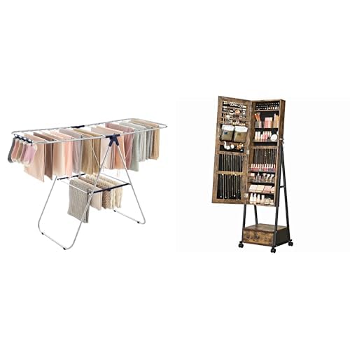 SONGMICS Clothes Drying Rack, Jewelry Cabinet Floor Standing, ULLR52BU and UJJC004X01
