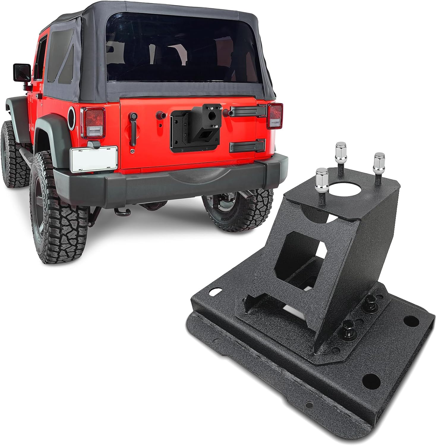 Spare Tire Carrier, Adjustable Height Width, Compatible with Wrangler JK JKU 2007-2018, Up to 37 inch