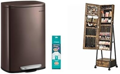SONGMICS 13 Gallon (50 L) Trash Can, Jewelry Cabinet Floor Standing, ULTB50BR and UJJC004X01