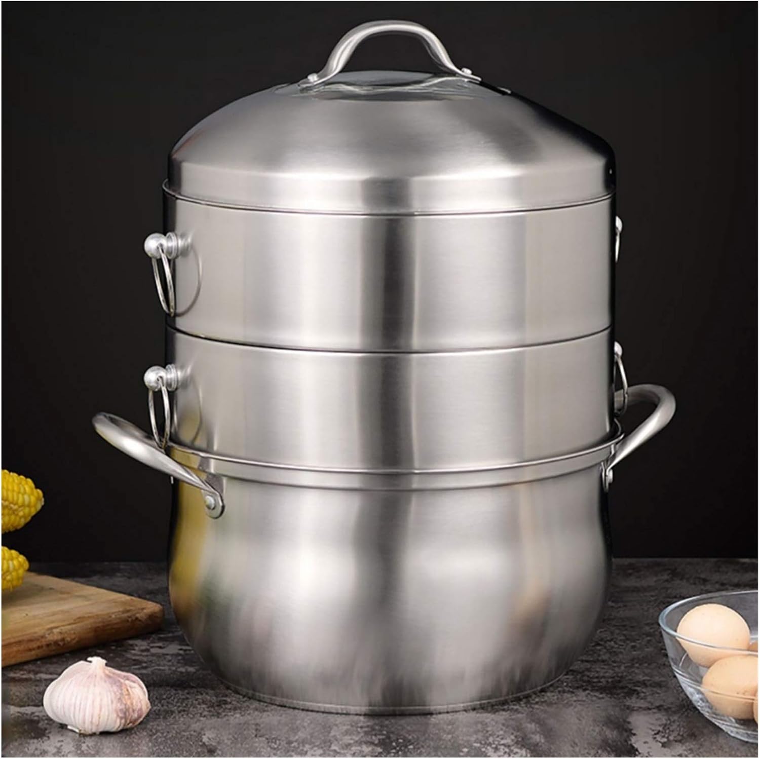 Steamer Soup Pot 3-Layer Household with Steamer 32Cm Thickened Suitable for Stove Induction Cooker for 5-8 People(