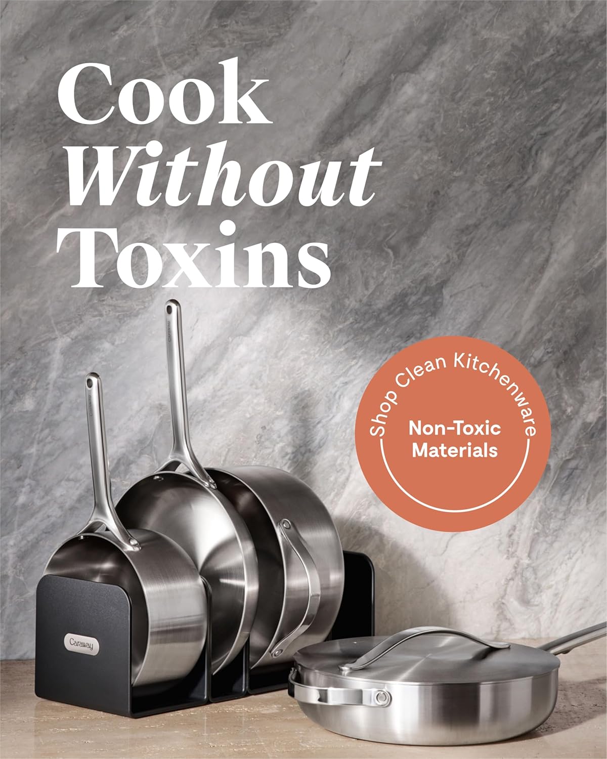 Caraway Stainless Steel Cookware Set – 12 Piece 5-Ply Stainless Steel Pots and Pans Set - Includes Fry, Sauce, Sauté Pan, Dutch Oven, and Space-Saving Storage - Non Toxic, PTFE & PFOA Free