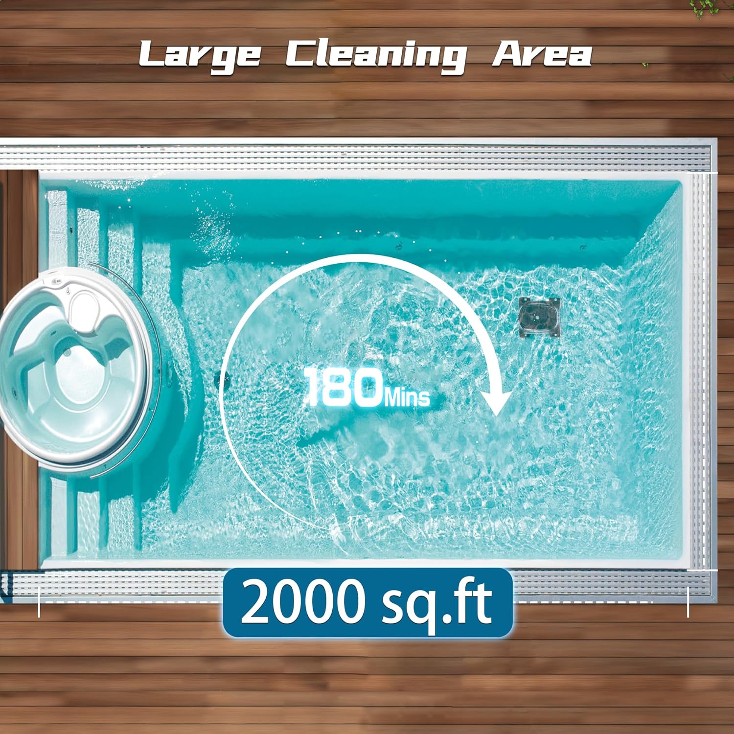 Pool Vacuum for Above Ground Pool, Robotic Pool Cleaner for Pool Floor Only, Pool Cleaner Lasts 180 Min, Self-Parking Technology, for Pools up to 2000 Sq.ft, Brushless Motor, Powerful Suction