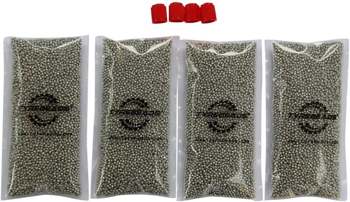 Stainless Steel Tire Balancing Beads - 4 bags of 12 oz (48 total) fits 4 tires + 4 FREE Filtered Caps